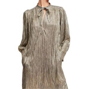 Sabina Musayev for Anthropologie Gold Foil Long Sleeve Sheath Dress. Size XS